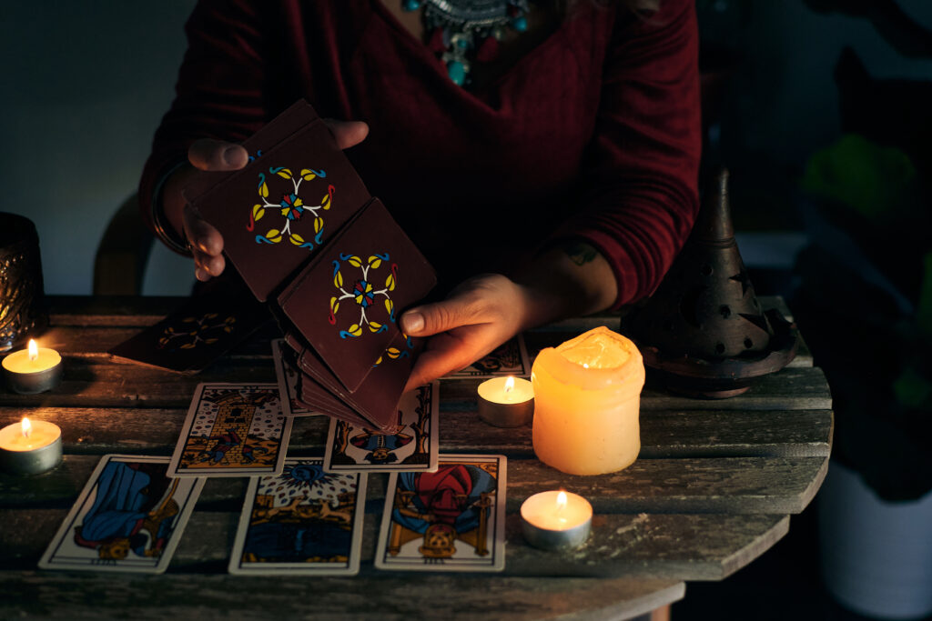 Tarot card reading setup for spiritual guidance and self-reflection